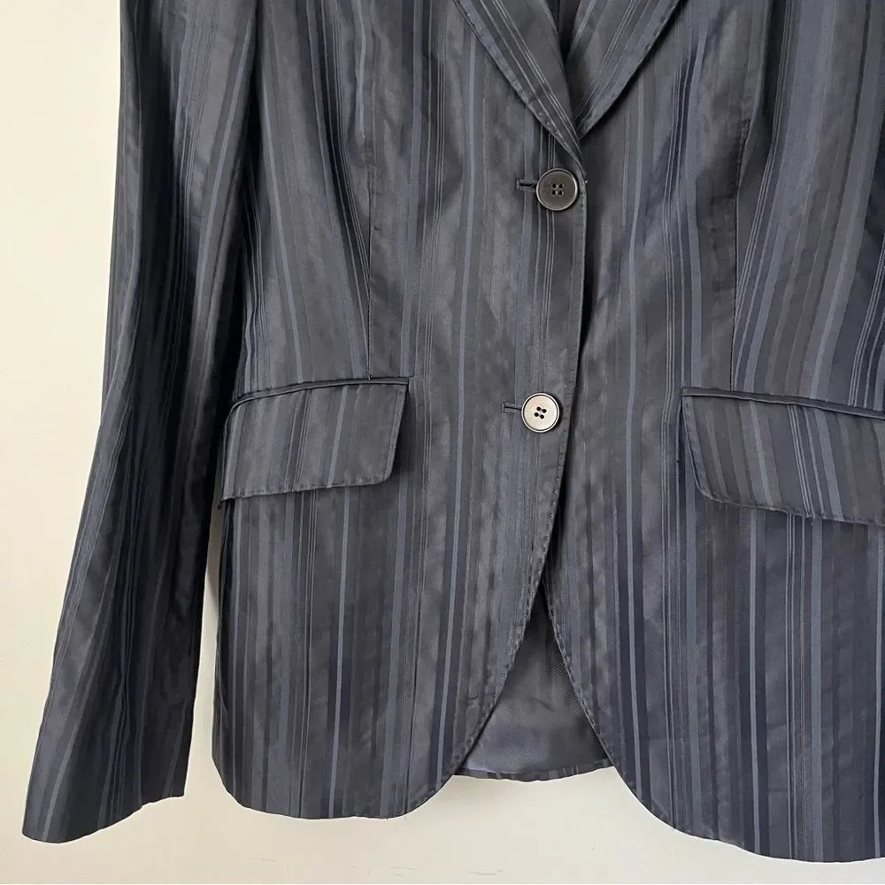 Massimo Dutti 2000s Vintage Textured Navy Blue Striped Blazer Jacket EU Sz 40/30
